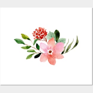 CUTE PINK ROSE WATERCOLOR FLOWERS Posters and Art